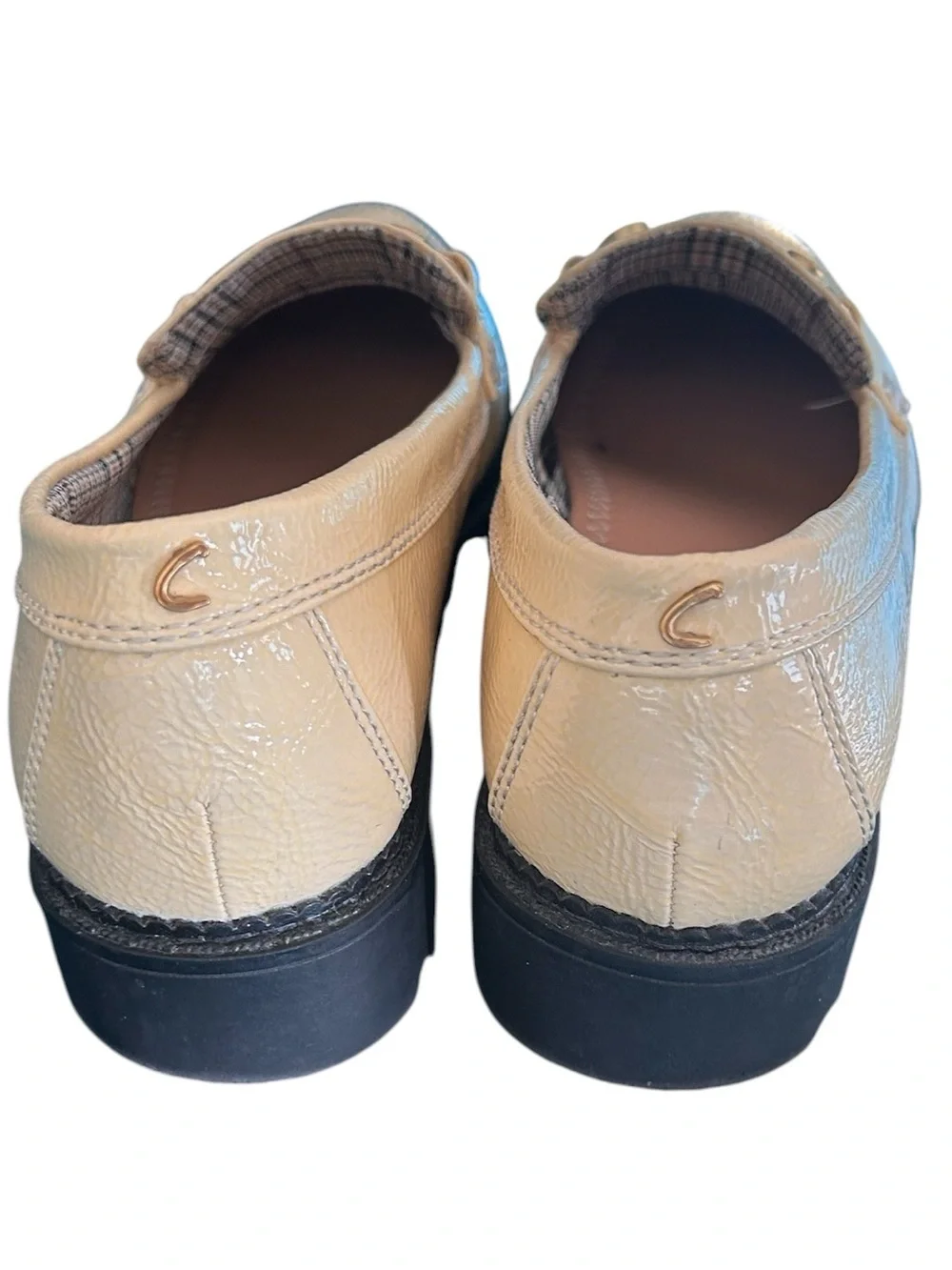 Sam Edelman Circus NY Classic Cream Lug Loafers with Gold Horse Bit Accent 8 1/2